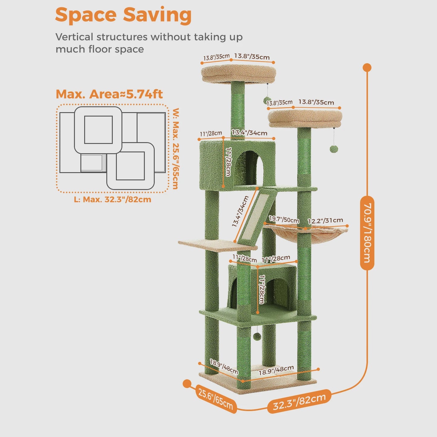 PEQULTI Five Level Cat Tree With Scratching Posts And Condo