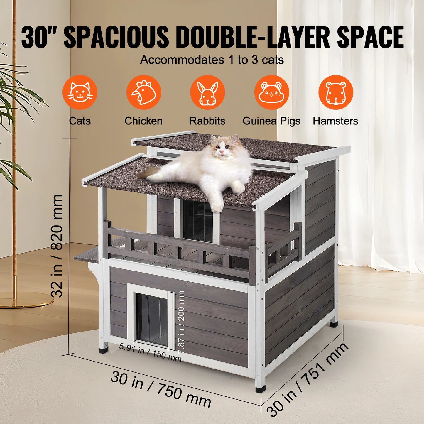 SucceBuy Outdoor Cat House Weatherproof Feral Shelter Two Story Cedar Wood