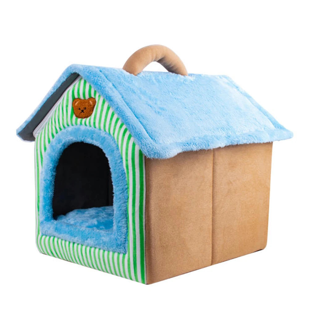 Foldable Pet House With Washable Cover Cat Dog Bed Cave