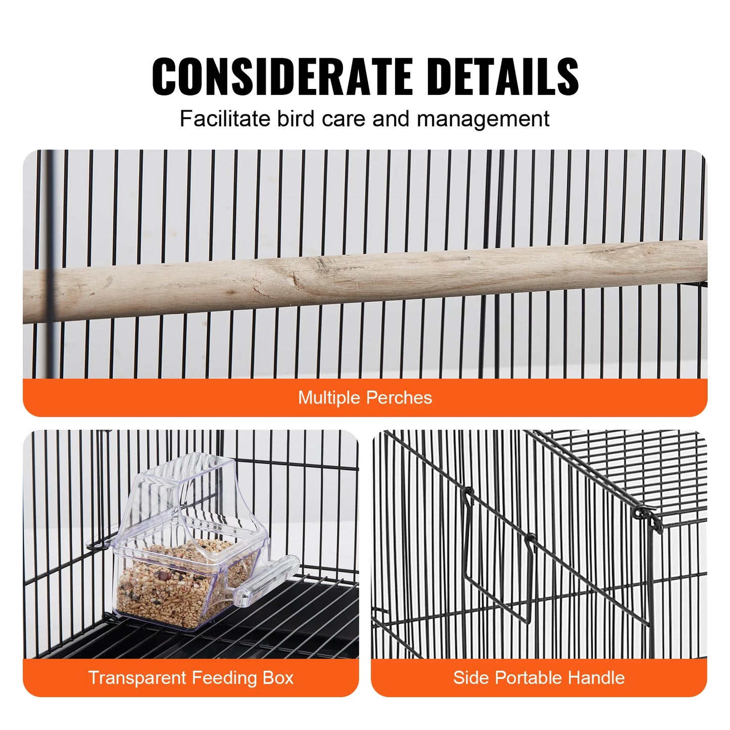 SucceBuy Stainless Steel Bird Cage With Rolling Stand For Parrots