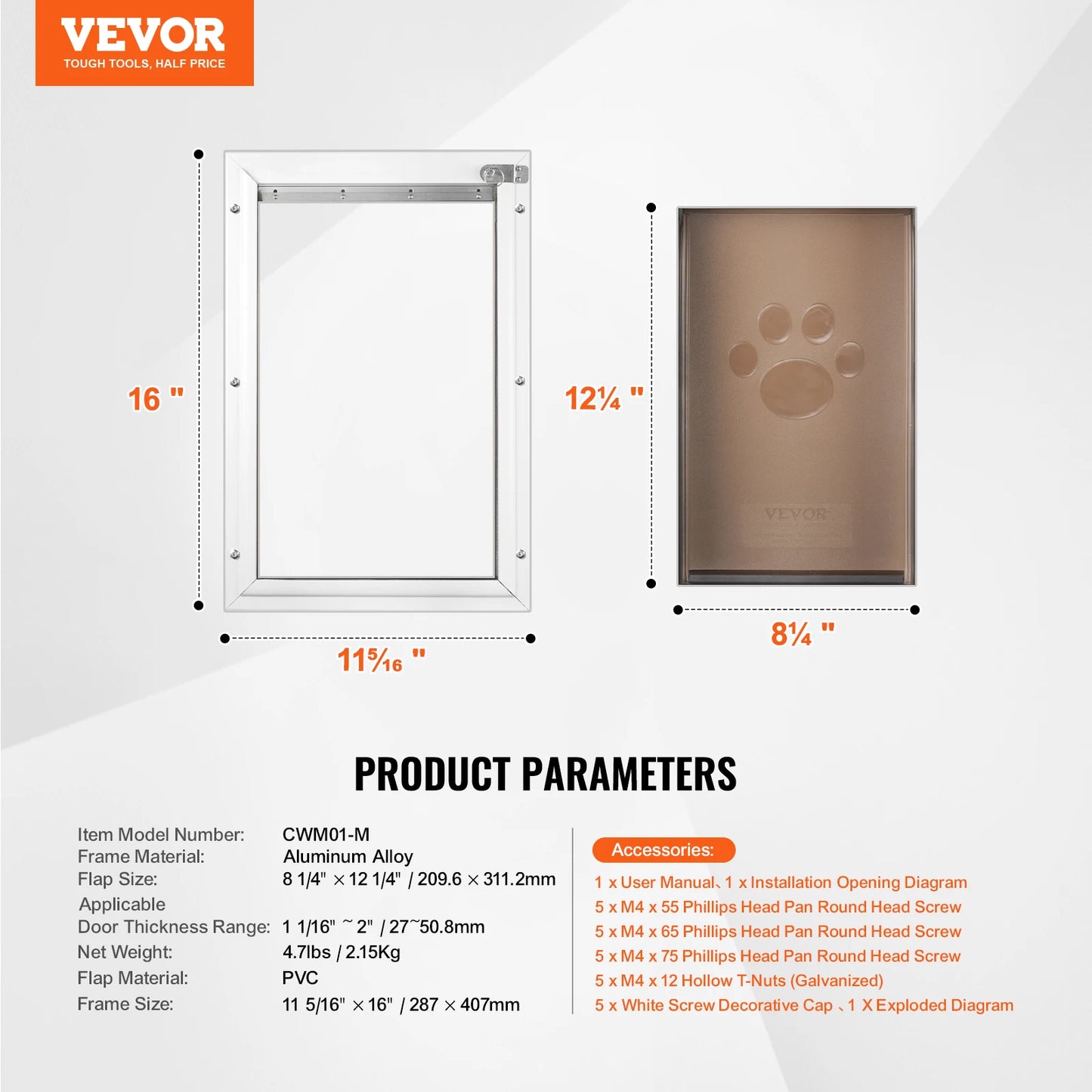 Pet Door Aluminum Frame With Lockable Flap System Weatherproof