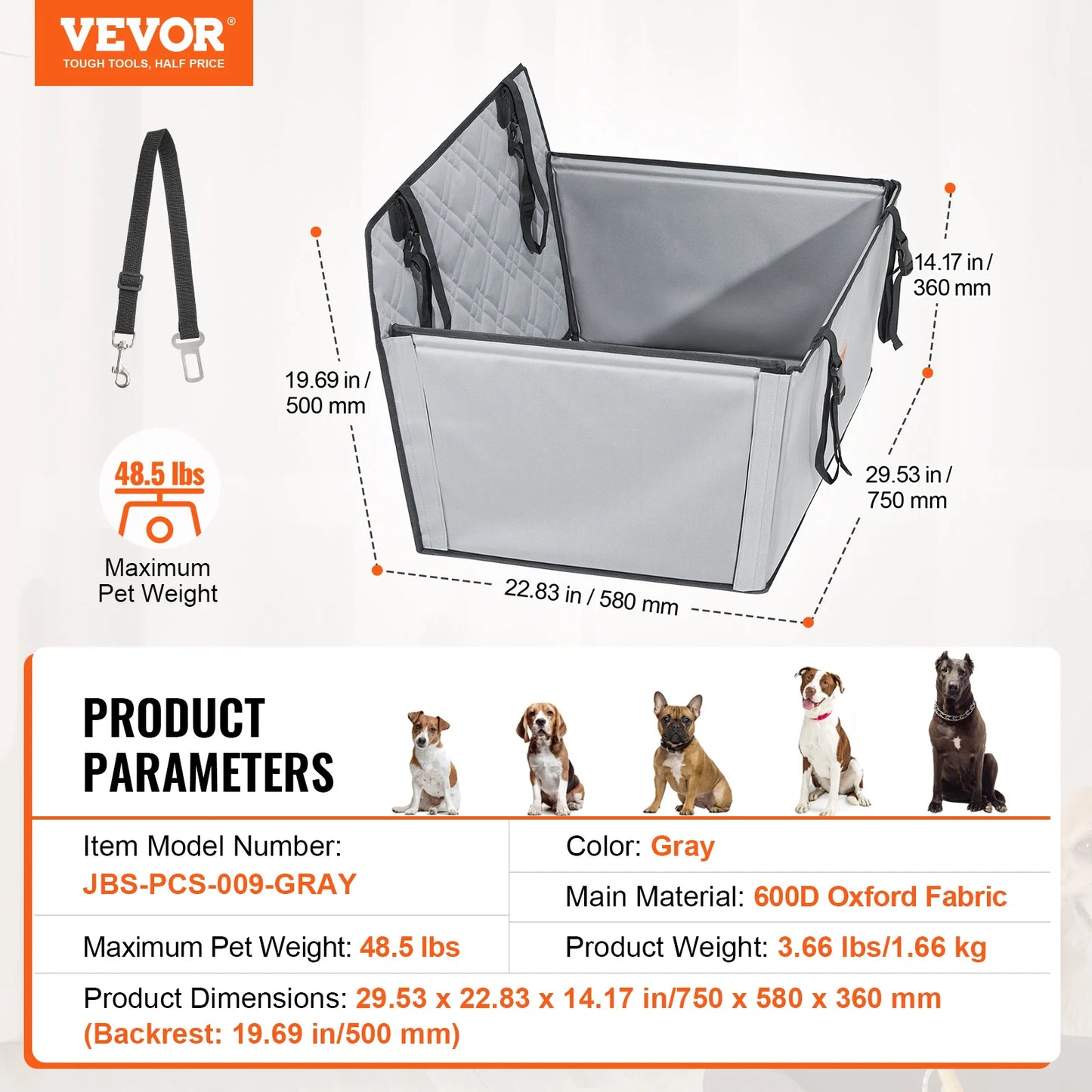 SucceBuy Waterproof Dog Car Seat Booster With Clip On Safety Leash