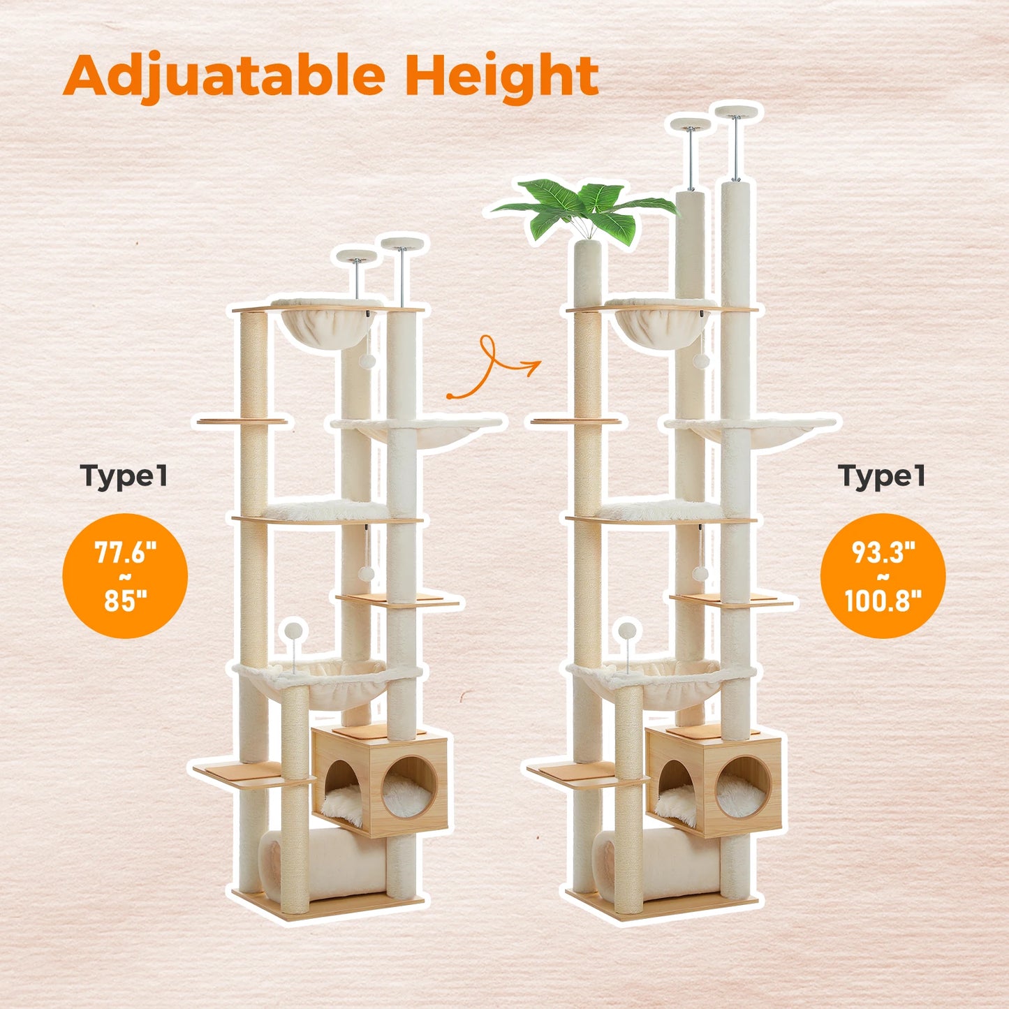 PAWZ Road Height Adjustable Cat Tree With Hammock Scratching Posts