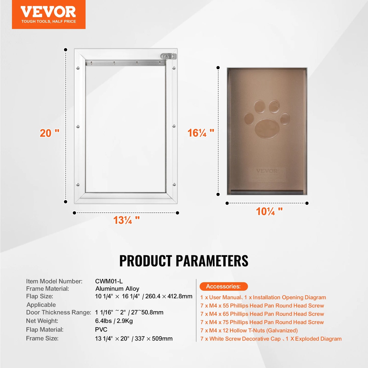 Pet Door Aluminum Frame With Lockable Flap System Weatherproof