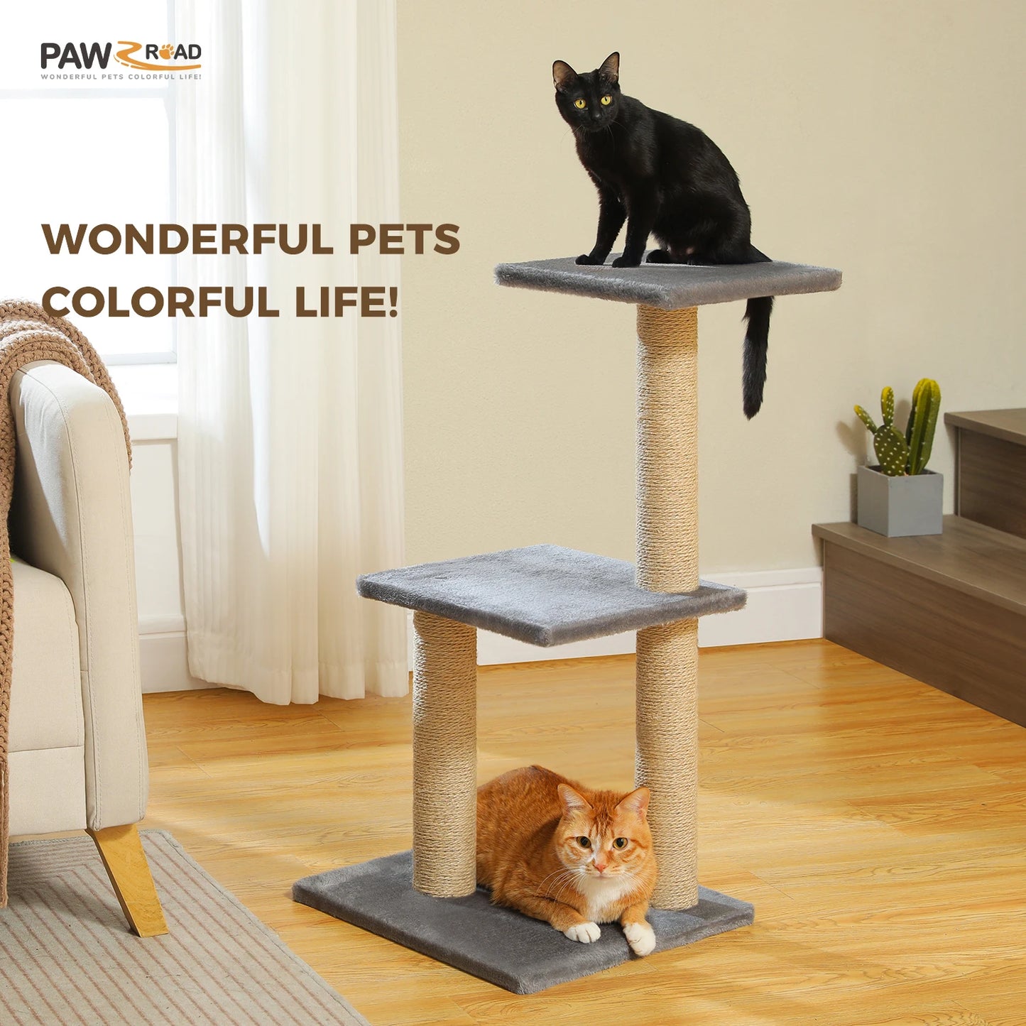 PAWZ Road Cat Tree Tower Three-Tier Cat Activity for Indoor Cats