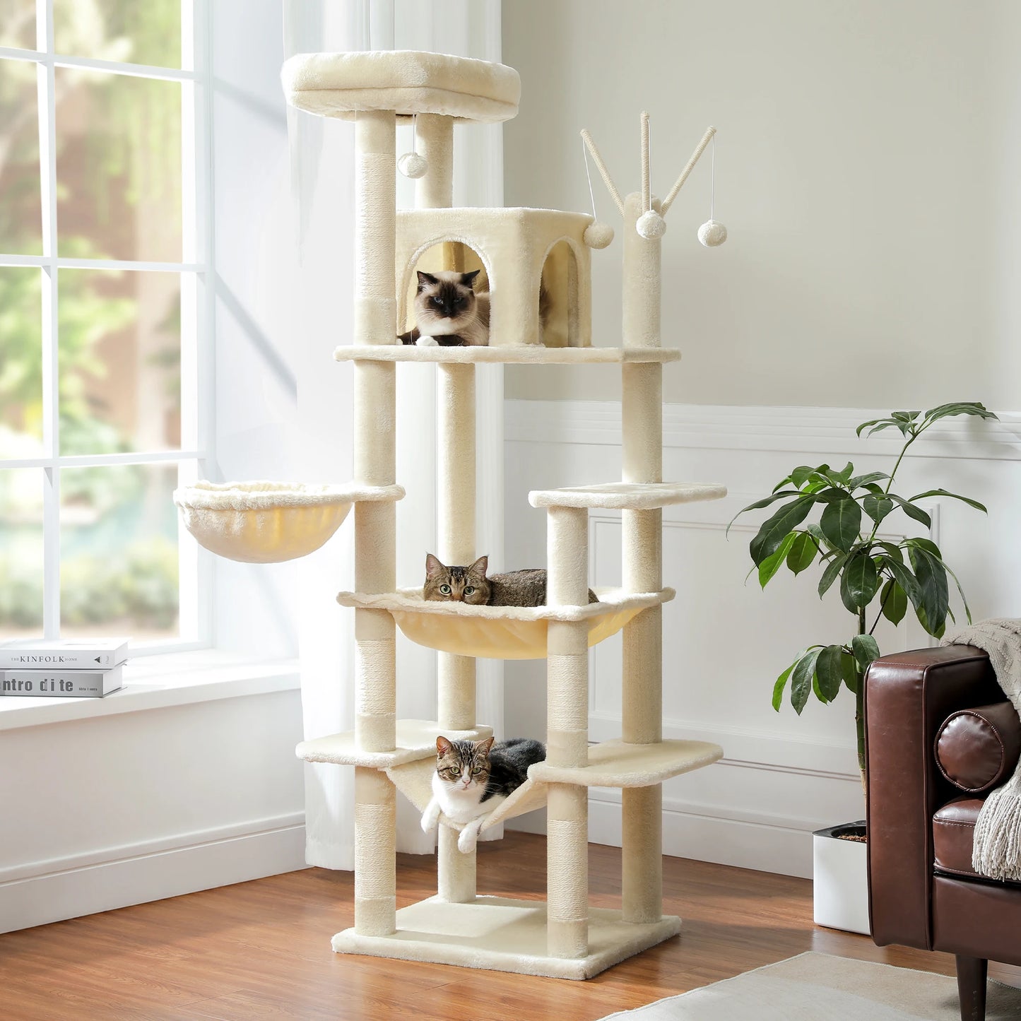 PETEPELA Cat Tree For Indoor Cats With Hammock And Scratching Post