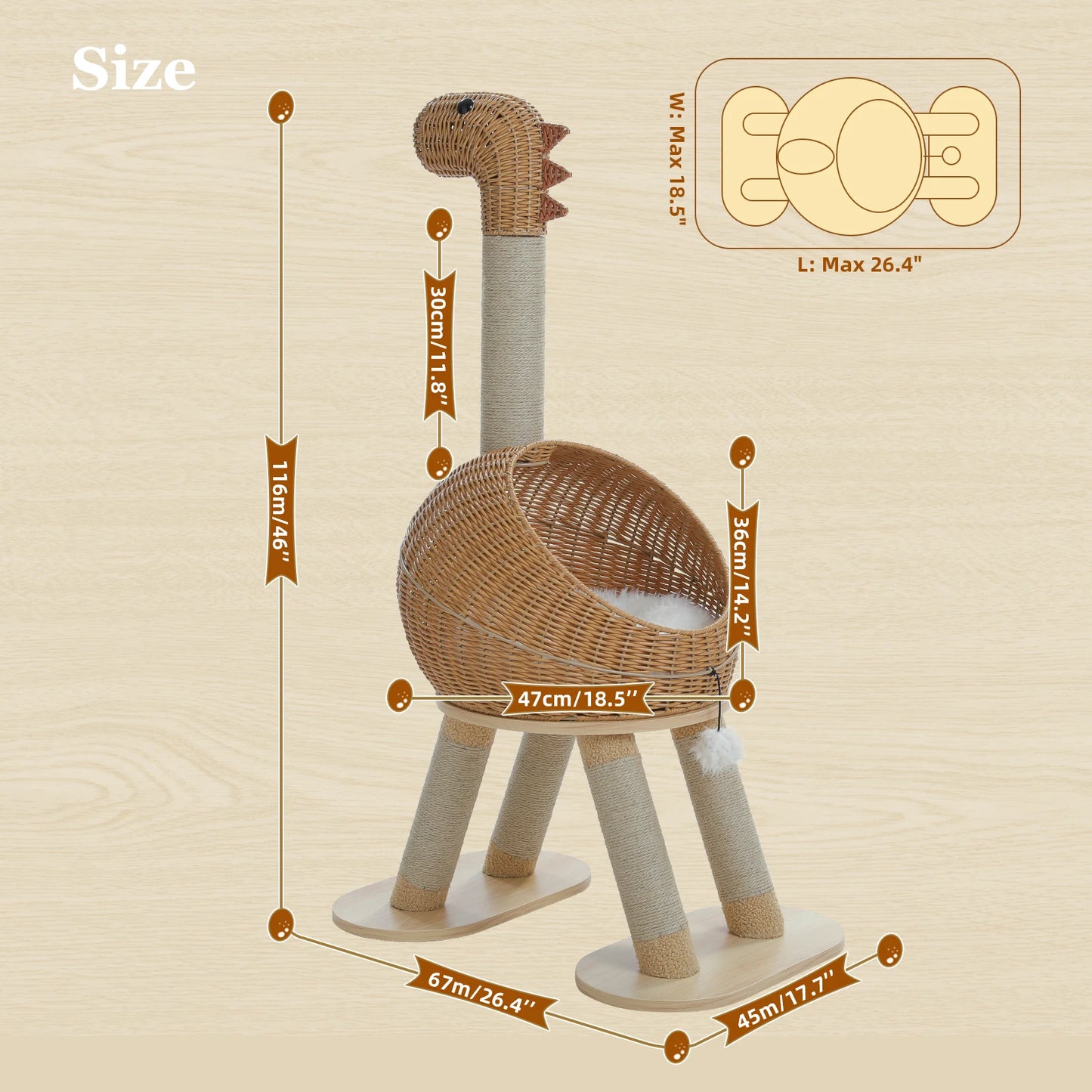 PAWZ Road Rattan Dinosaur Cat Tree With Sisal Scratching Post