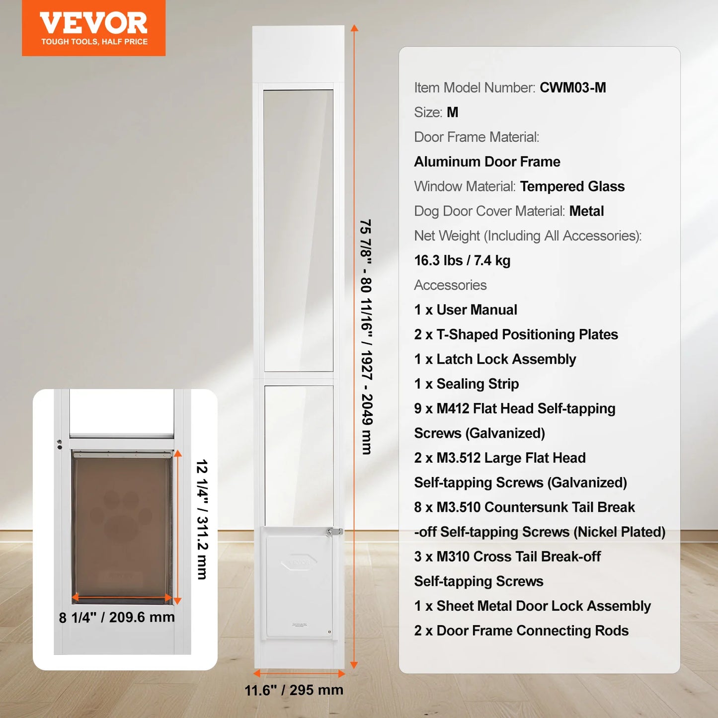 SucceBuy Sliding Glass Dog Door Adjustable Height Pet Door