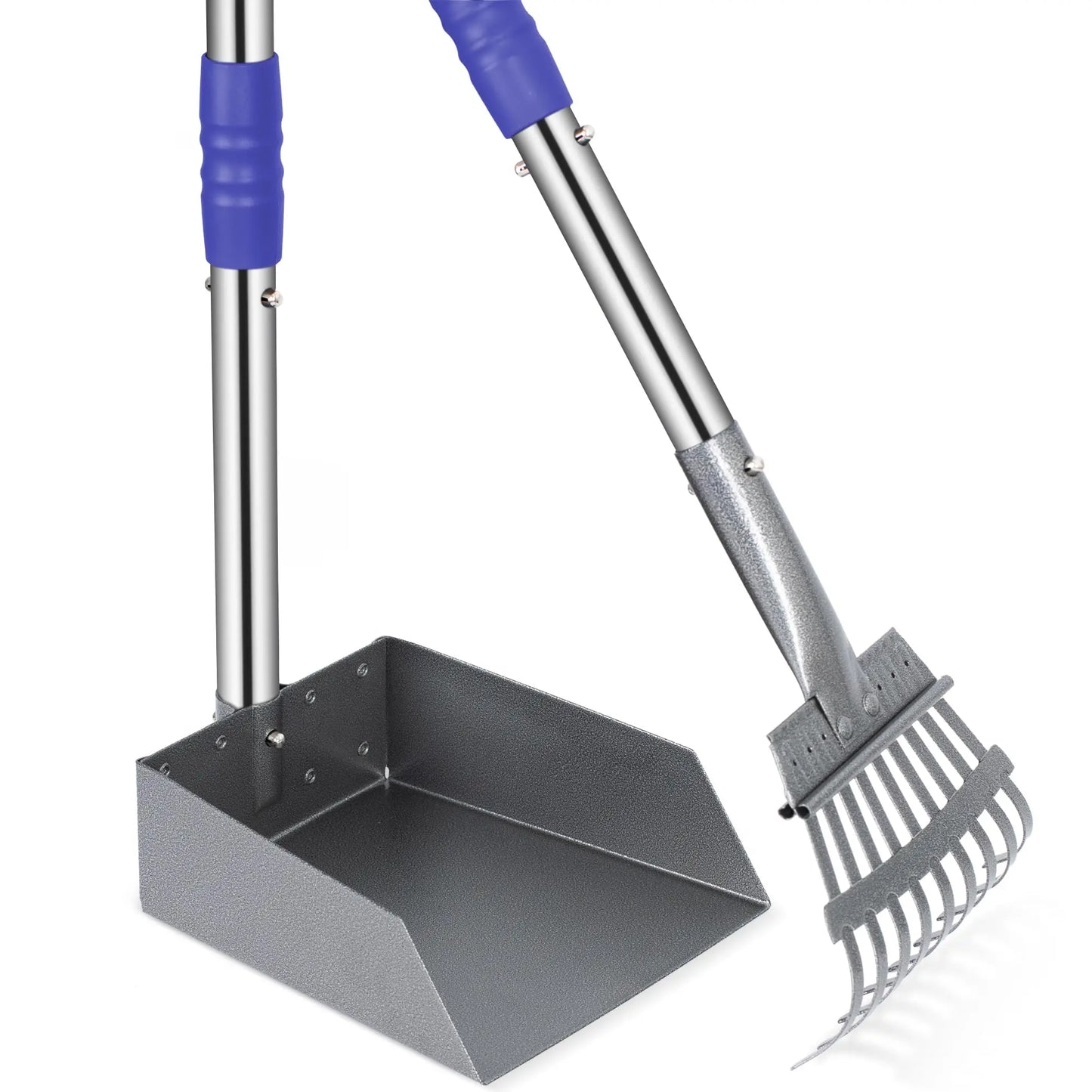Dog Pooper Scooper And Rake Set With Adjustable Stainless Handles