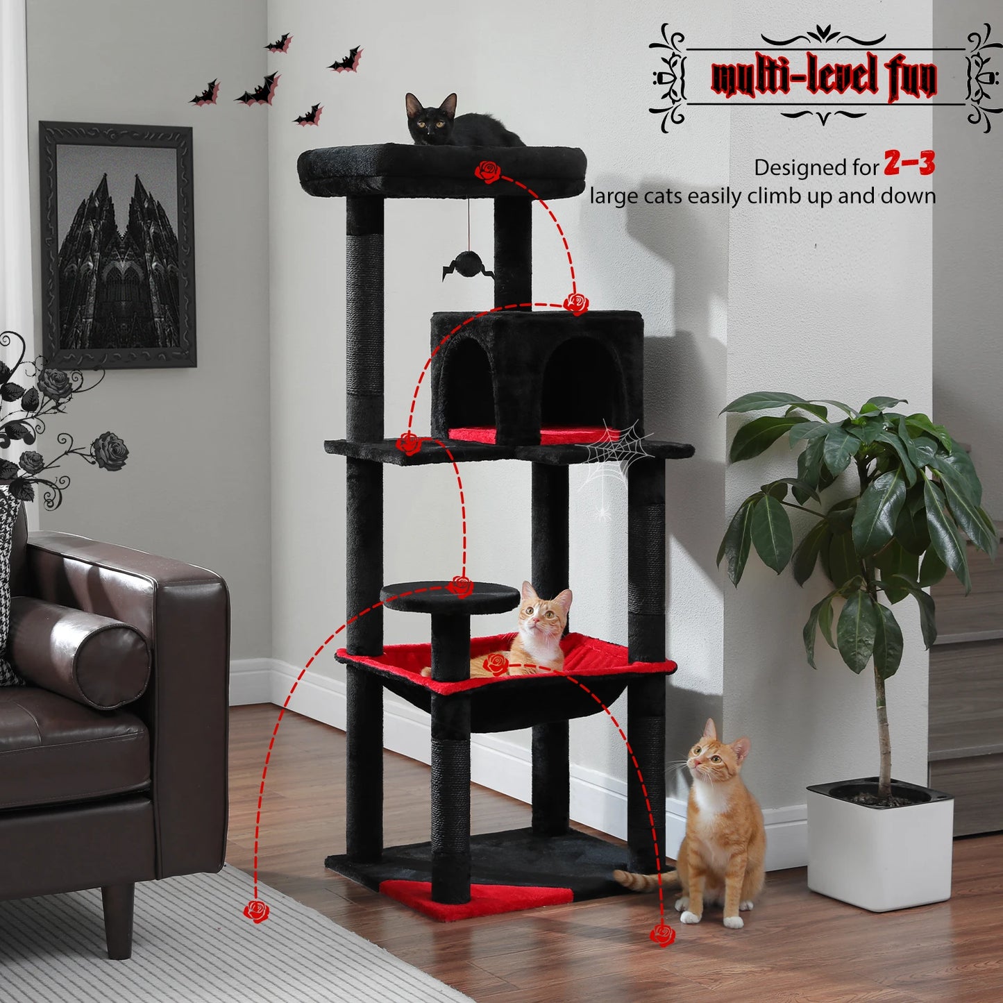 PAWZ Road Indoor Cat Tree FiveLevel Large Cat Hammock Tower