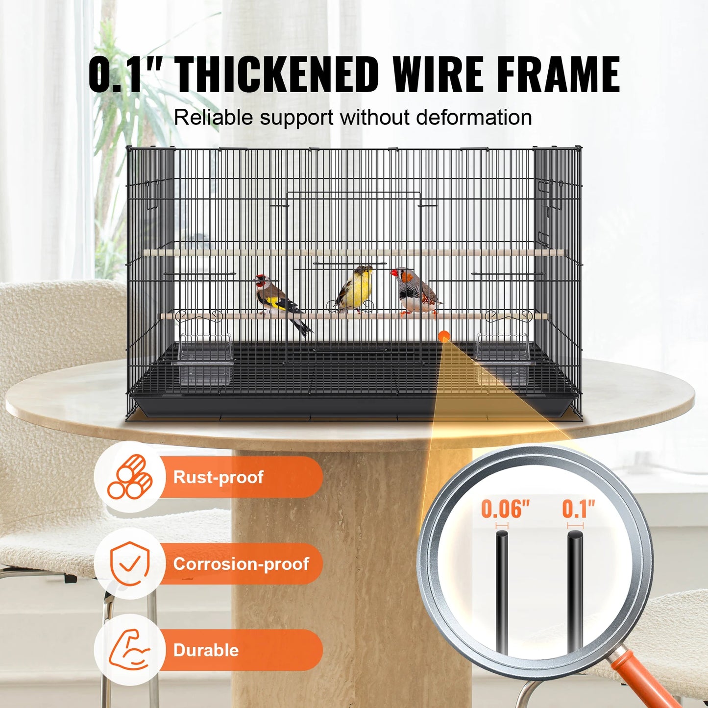 SucceBuy Stainless Steel Bird Cage With Rolling Stand For Parrots