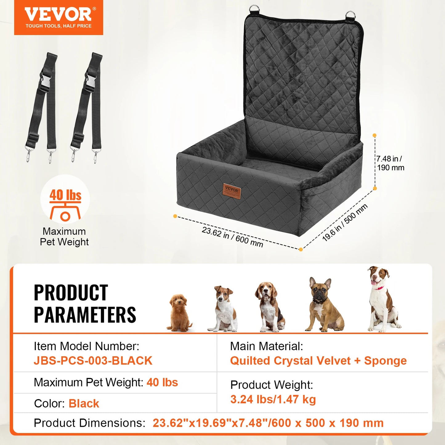 SucceBuy Waterproof Dog Car Seat Booster With Clip On Safety Leash