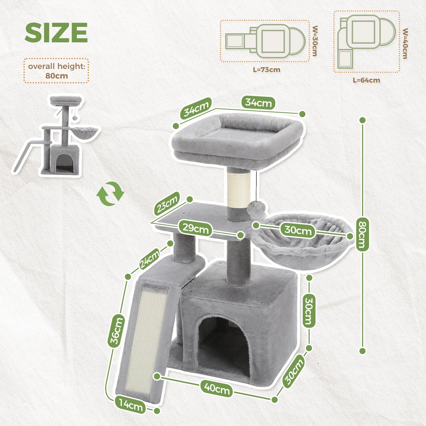 PAWZ Road Cat Tree Tower Three-Tier Cat Activity for Indoor Cats
