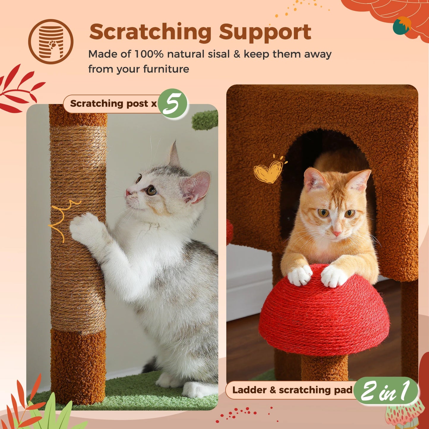 Petepea Cactus Cat Tree Floor To Ceiling Tower With Condo