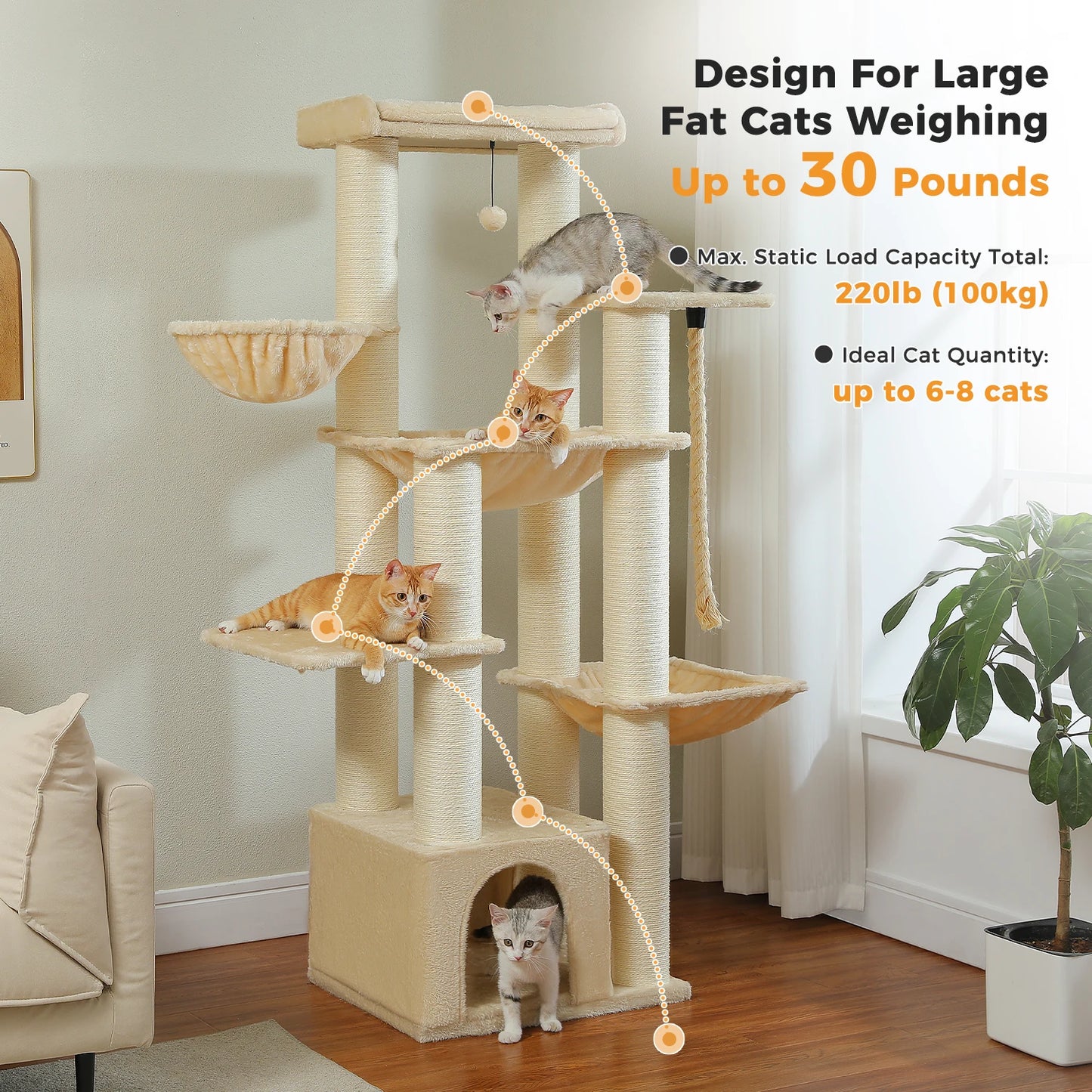 PAWZ Road Cat Tree With Multiple Levels And Hammock
