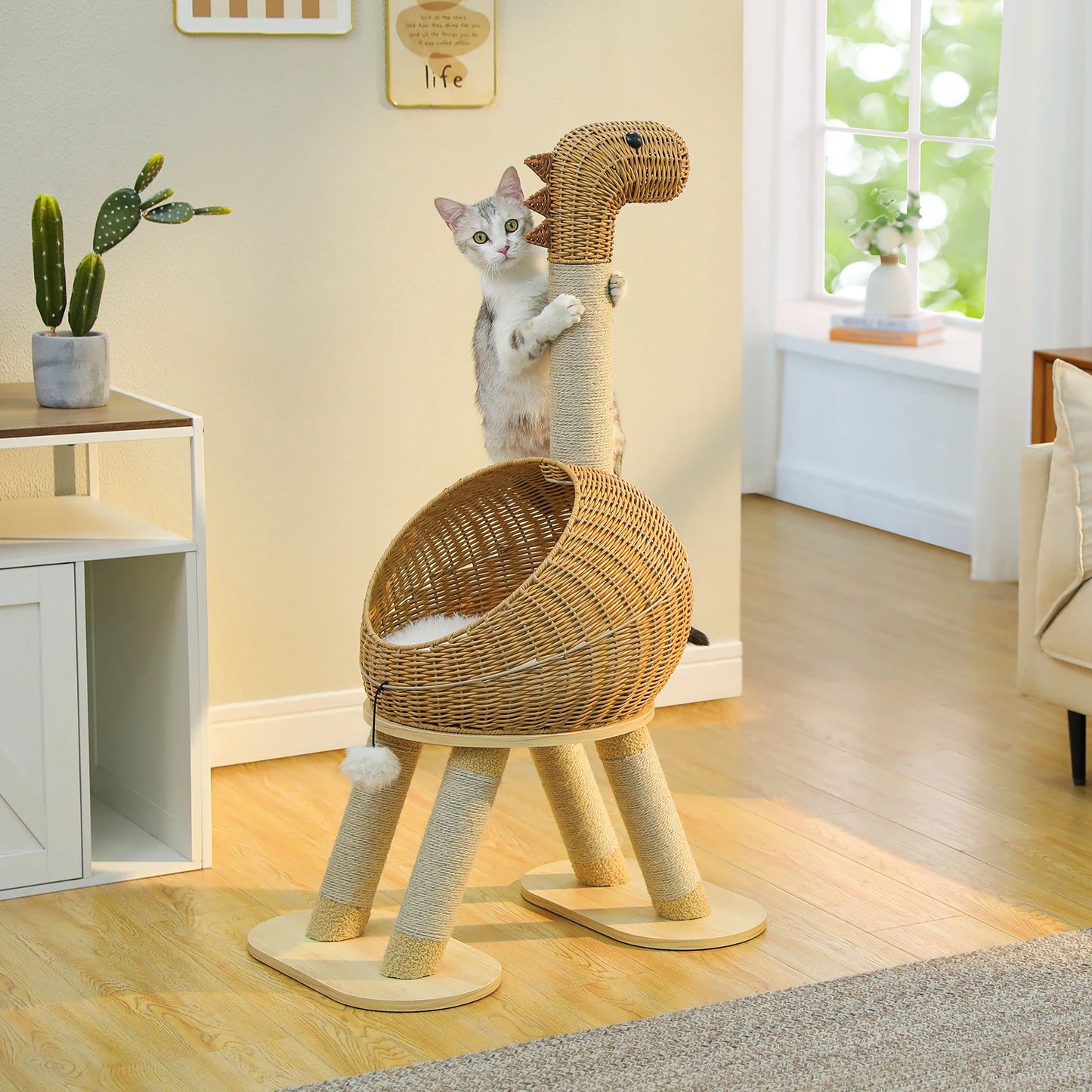PAWZ Road Rattan Dinosaur Cat Tree With Sisal Scratching Post