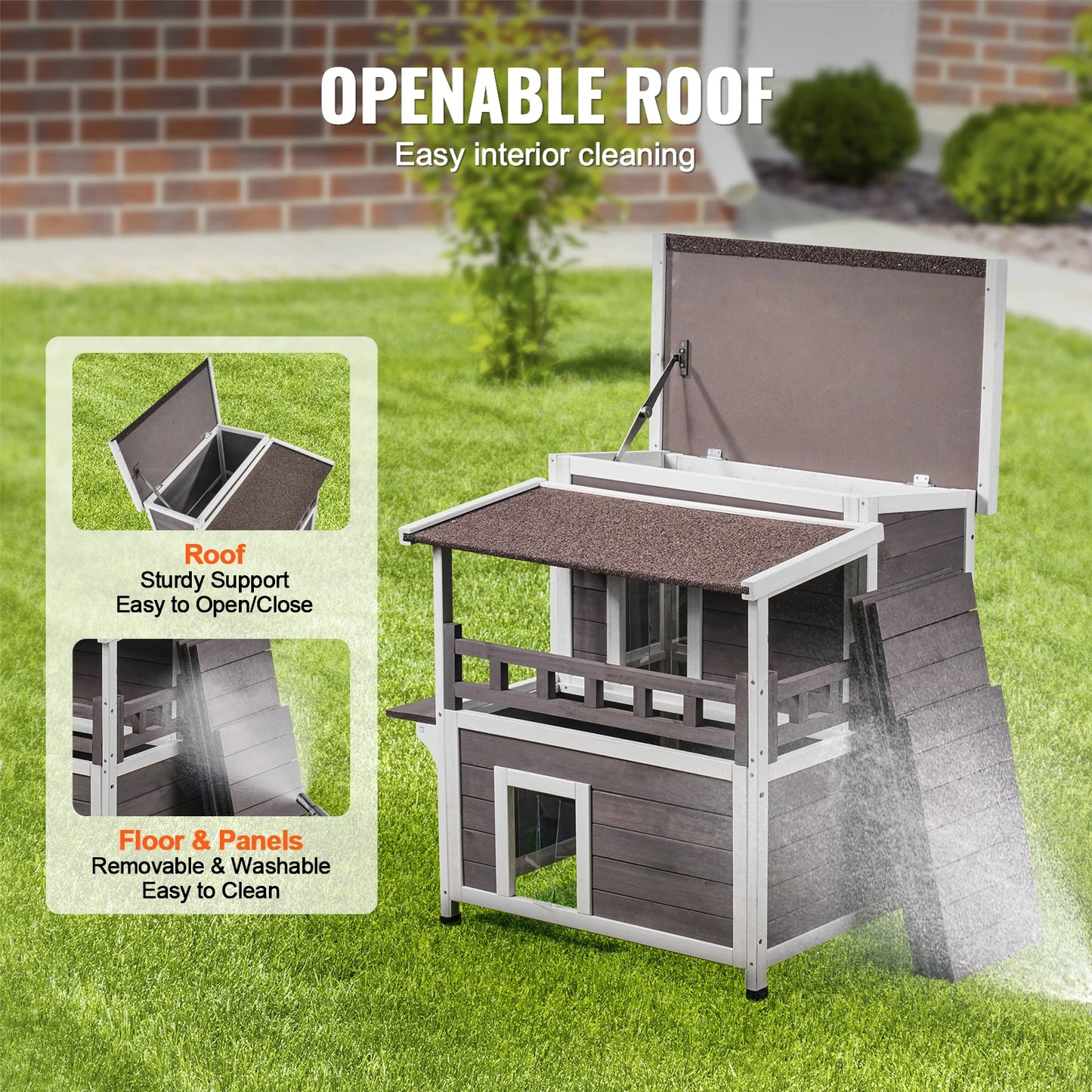SucceBuy Outdoor Cat House Weatherproof Feral Shelter Two Story Cedar Wood