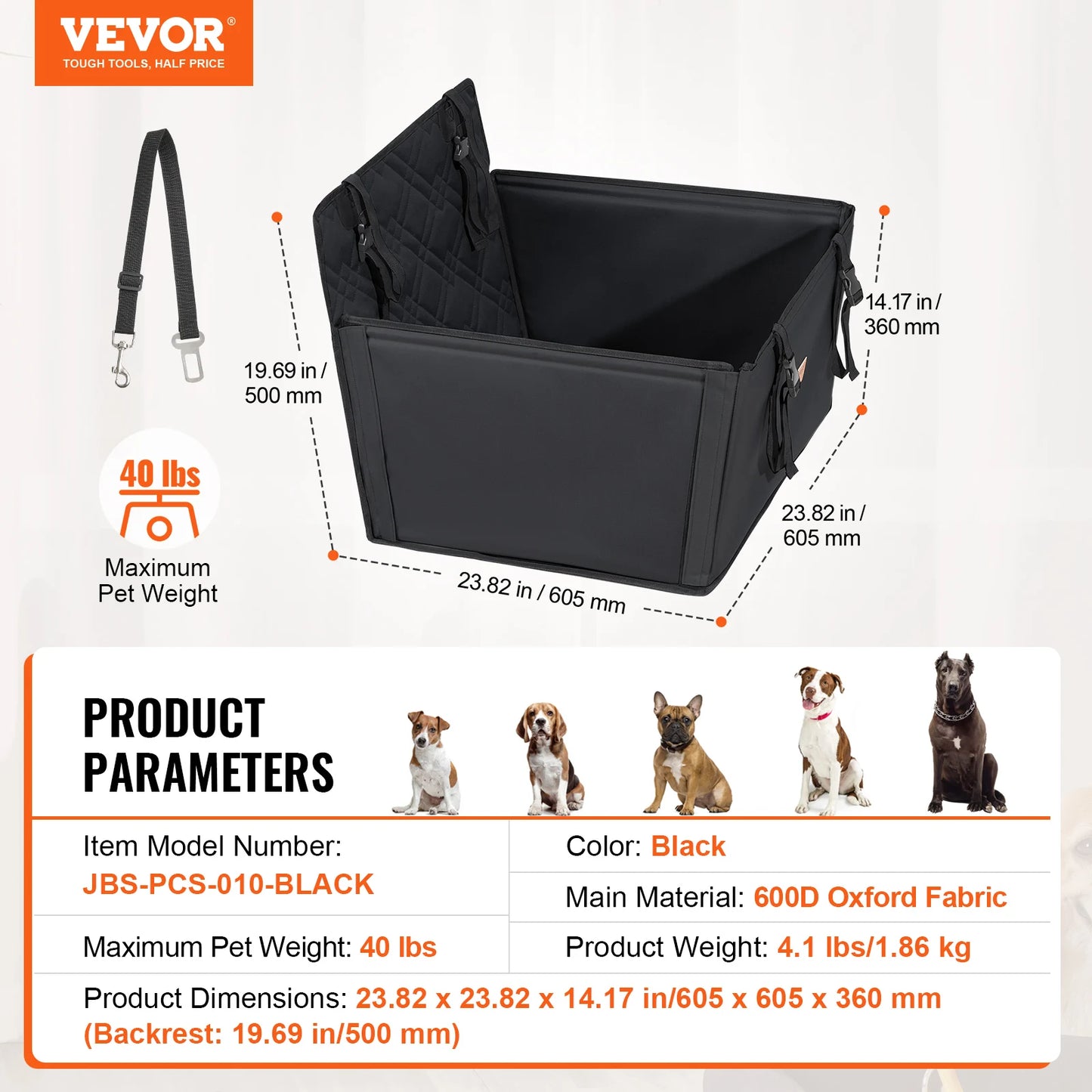 SucceBuy Waterproof Dog Car Seat Booster With Clip On Safety Leash