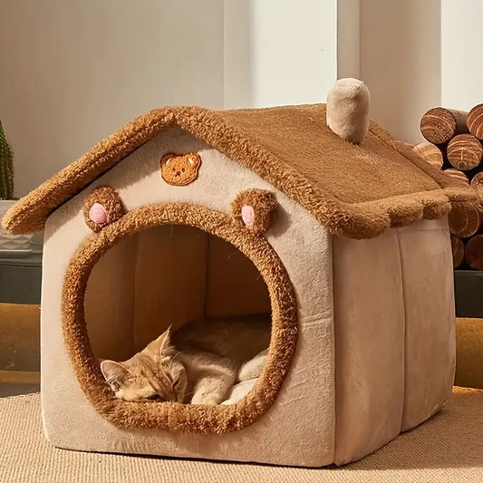 Foldable Pet House With Washable Cover Cat Dog Bed Cave