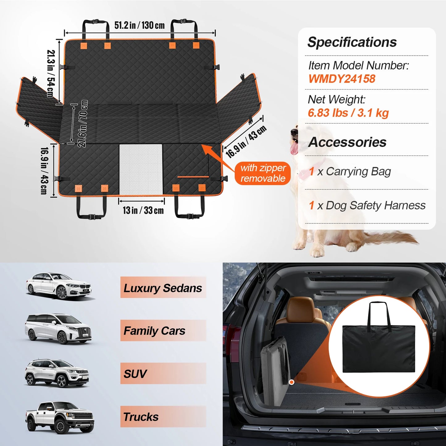 SucceBuy Back Seat Extender Dog Car Hammock With Mesh Window