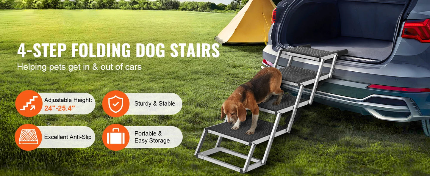 SucceBuy Foldable Aluminum Dog Car Steps Lightweight Portable Pet Ramp