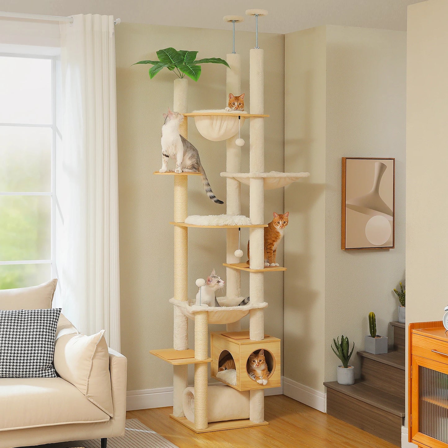 PAWZ Road Height Adjustable Wooden Cat Tree With Large Hammock