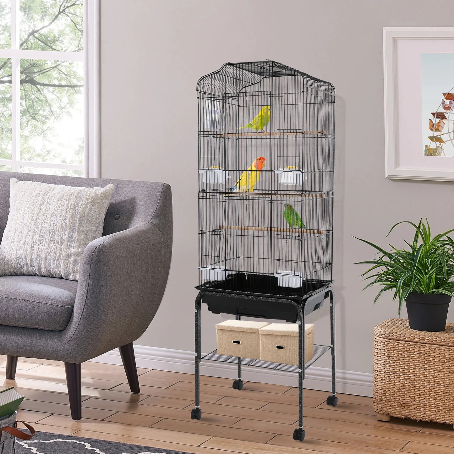 Bird Cage With Stand And Wheels For Cockatiels Parrots Finches
