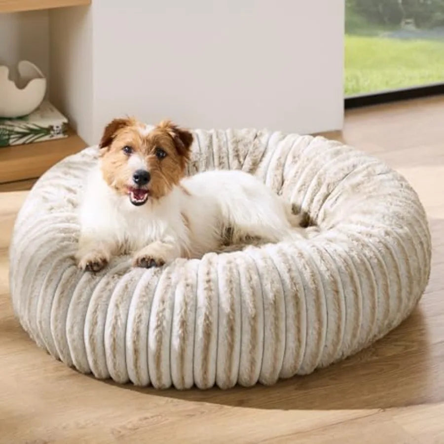 ComfyFleece Donut Medium Dog Bed Washable Faux Fur Corduroy