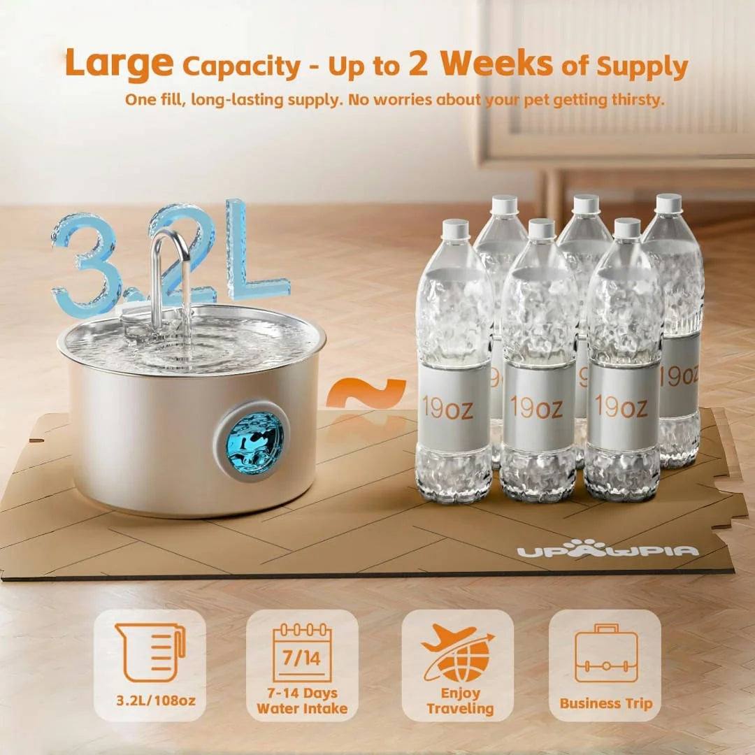 OPETH Stainless Steel Cat Water Fountain Automatic With Replaceable Filters