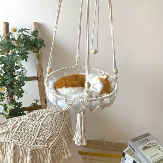 Handwoven Cotton Rope Cat Hammock For Two Cats Durable