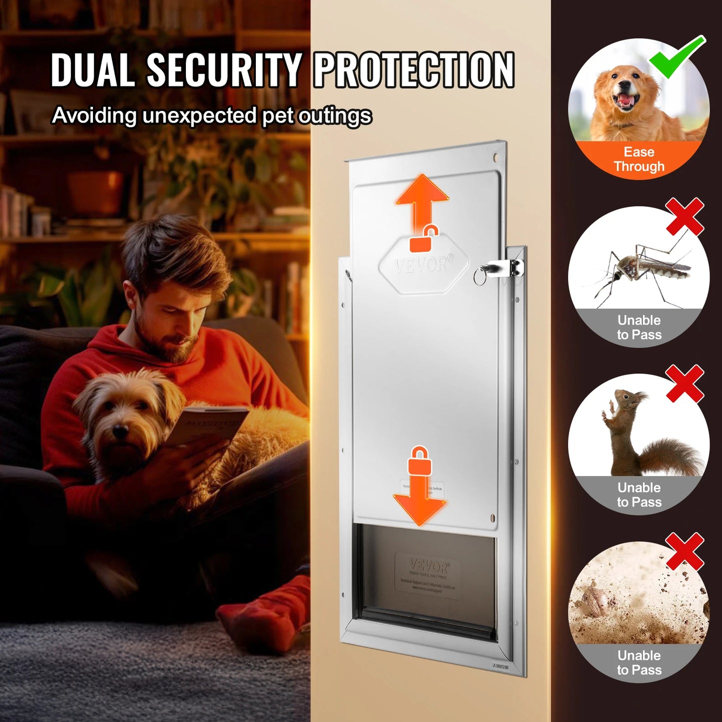 Pet Door Aluminum Frame With Lockable Flap System Weatherproof