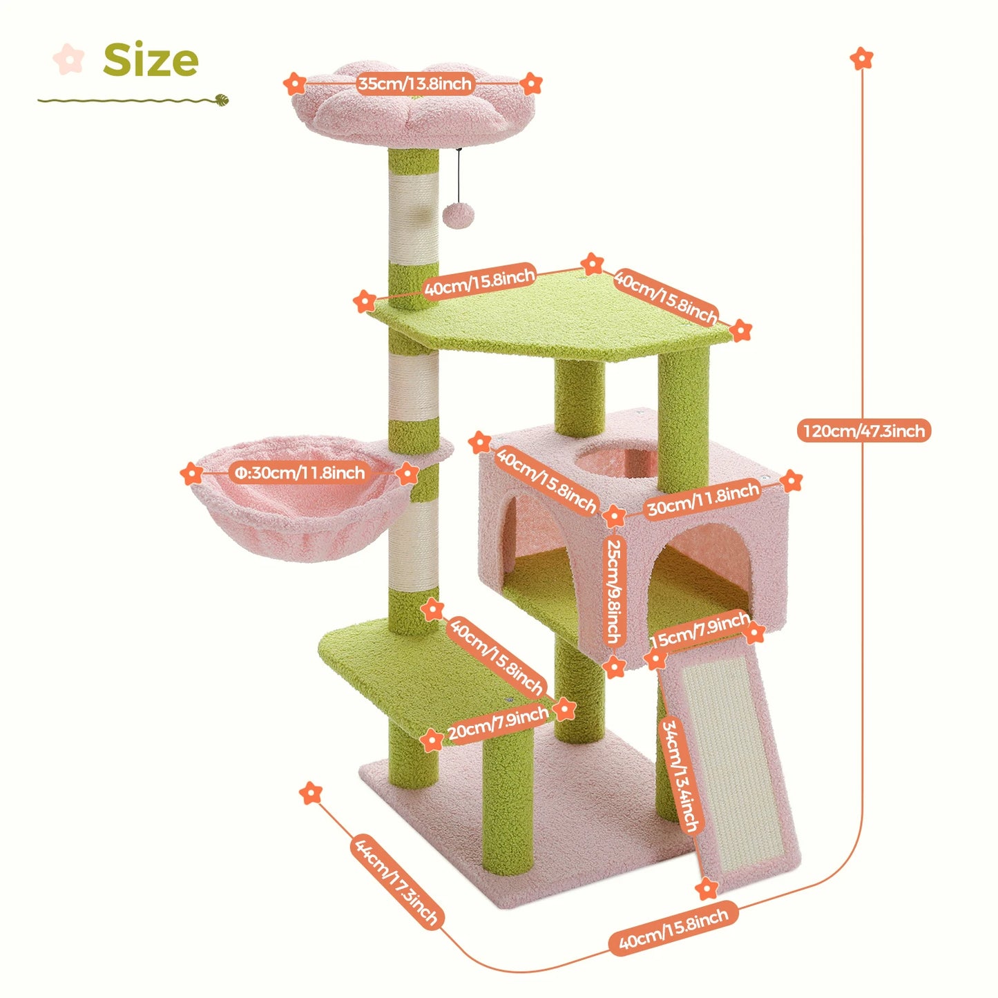 PAWZ Road Flower Cat Tree Multi Level Cat Tower With Sisal Covered Posts
