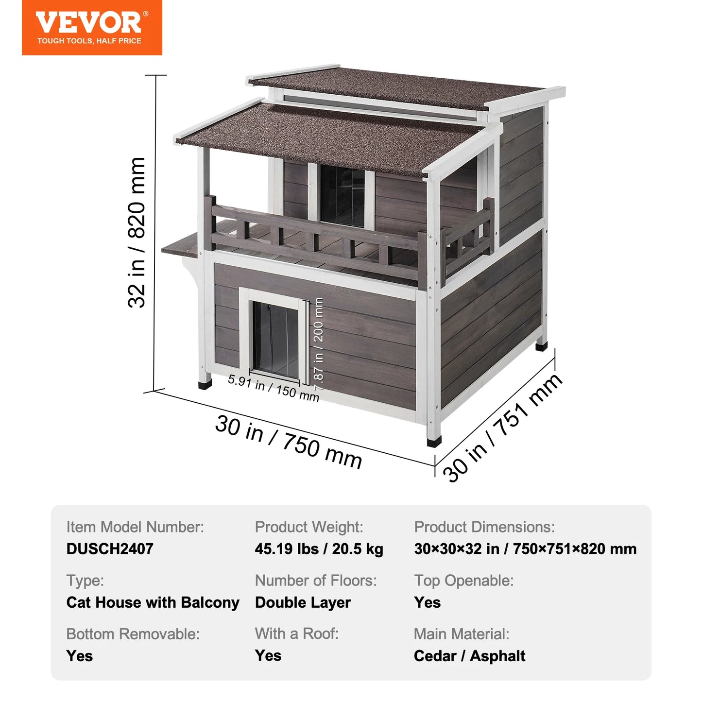 SucceBuy Outdoor Cat House Weatherproof Feral Shelter Two Story Cedar Wood