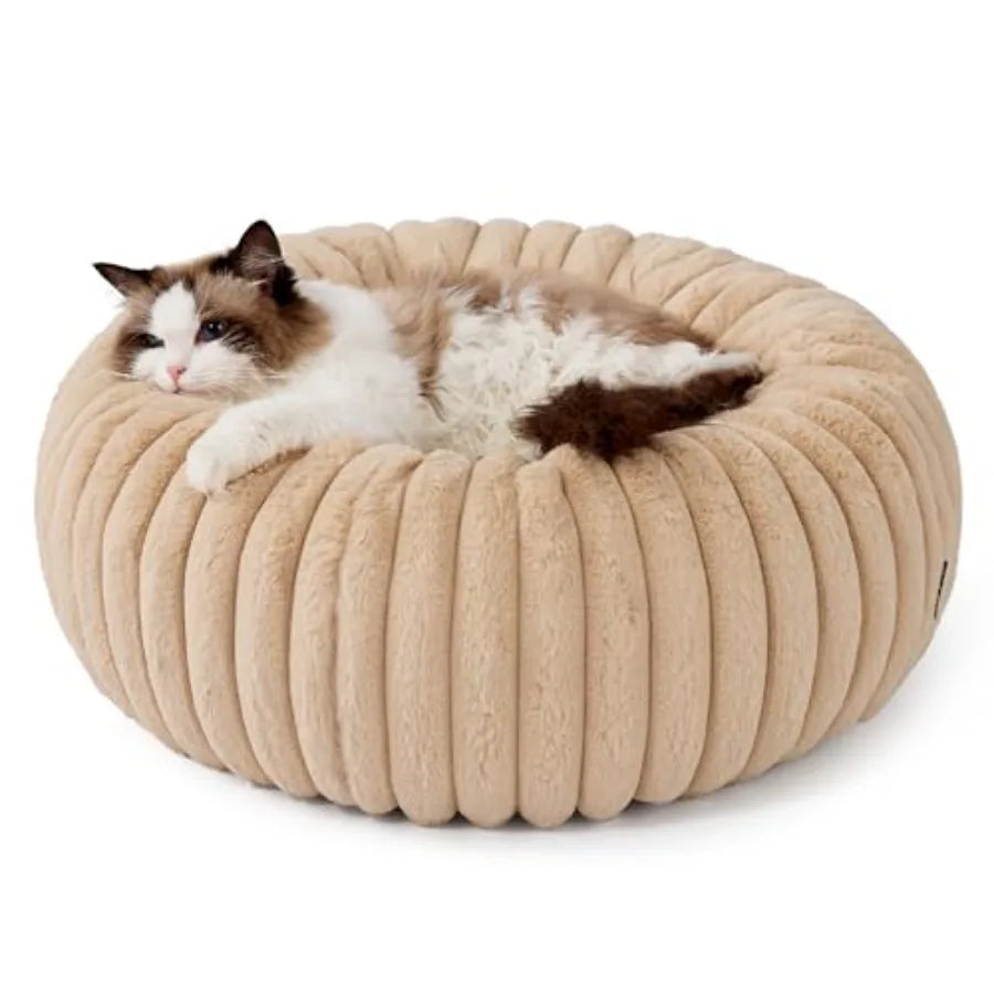 ComfyFleece Donut Medium Dog Bed Washable Faux Fur Corduroy