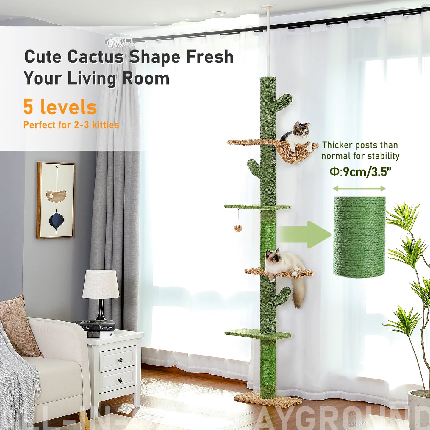 PAWZ Road Cat Tree 5-Tier Floor To Ceiling Cactus Hammock