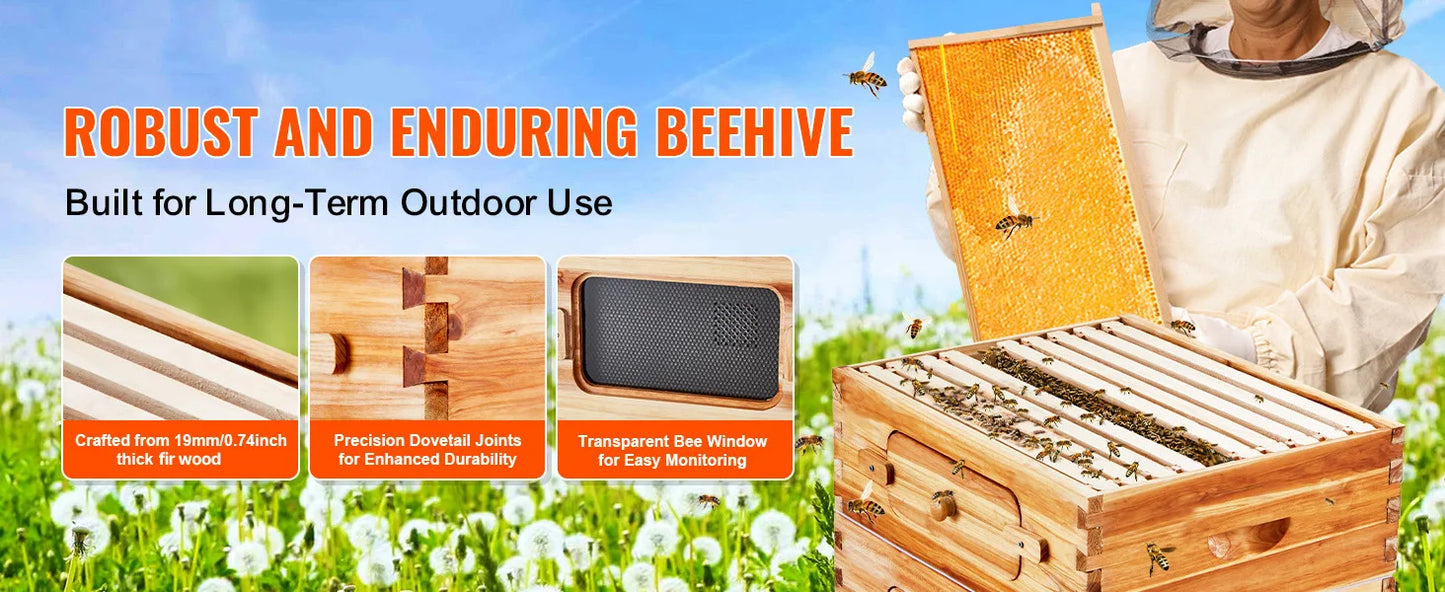 SucceBuy Natural Cedar Langstroth Beehive Kit With Acrylic Windows