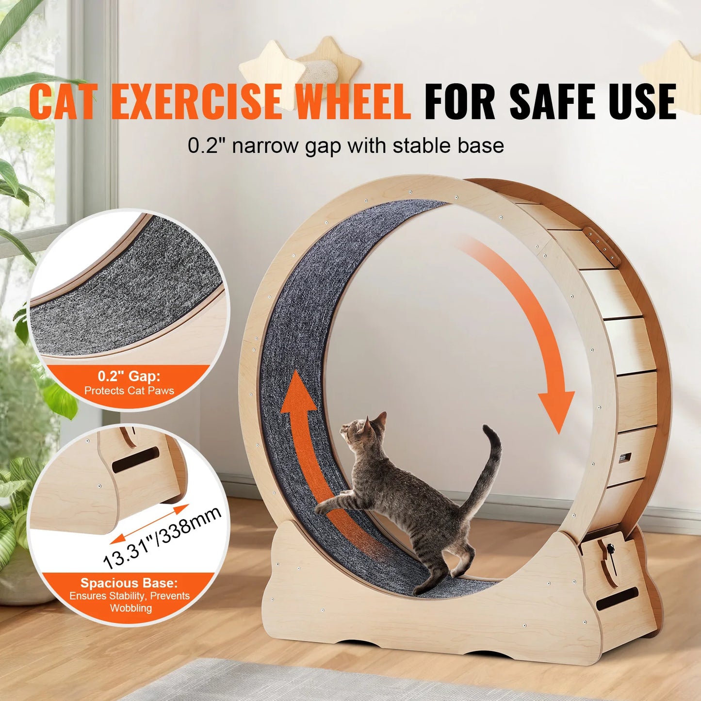 SucceBuy Wooden Cat Exercise Wheel Large Treadmill With Detachable Carpet
