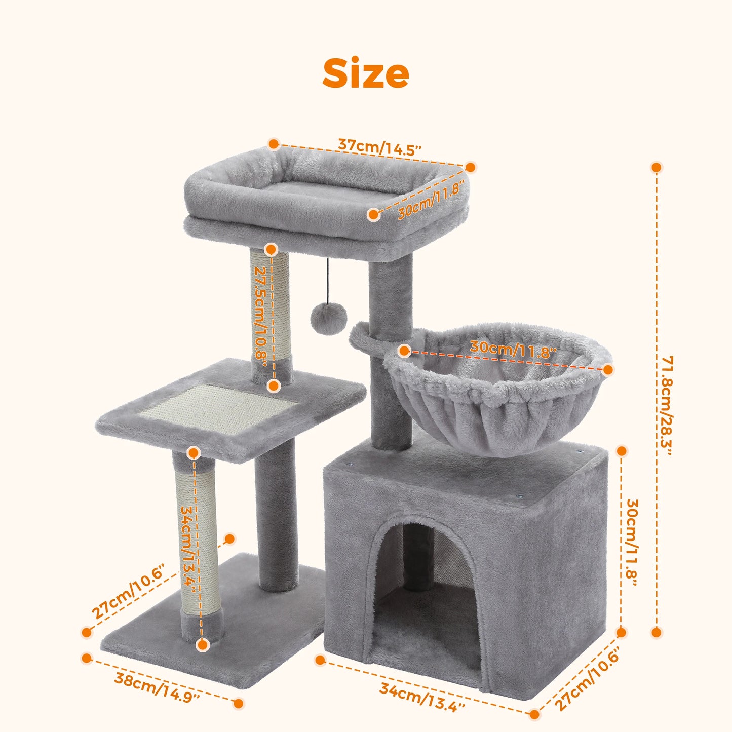 PAWZ Road Cat Tree Tower Three-Tier Cat Activity for Indoor Cats