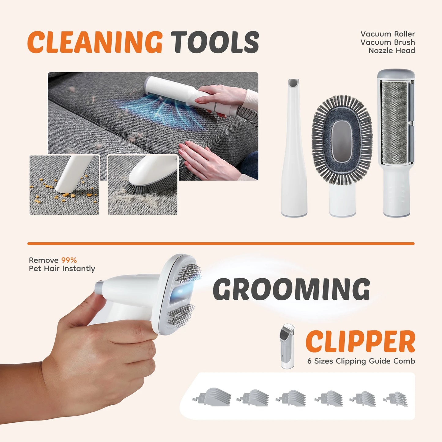Pet Grooming Vacuum Kit 3 Suction Modes And Cordless Clippers