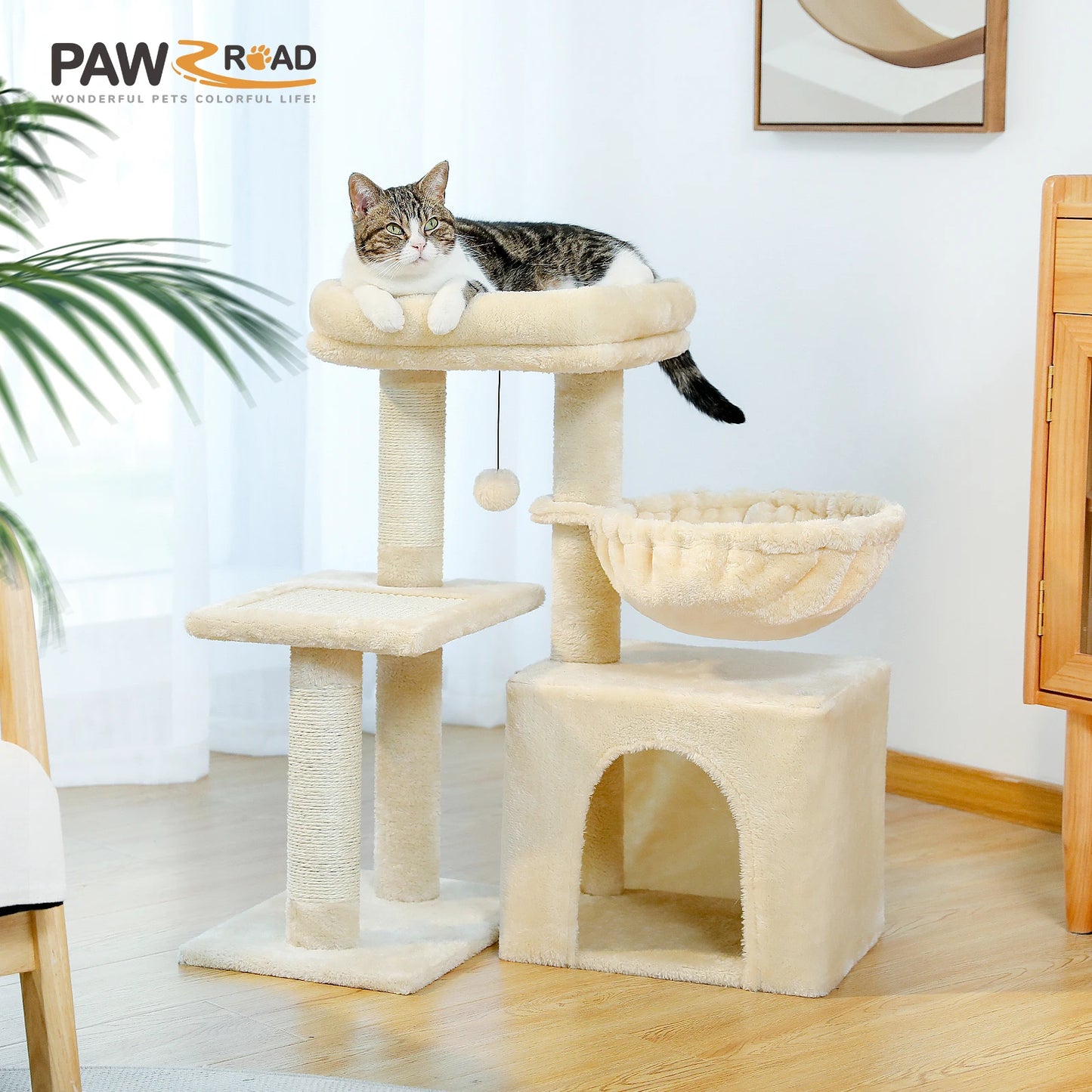 PAWZ Road Cat Tree Tower Three-Tier Cat Activity for Indoor Cats