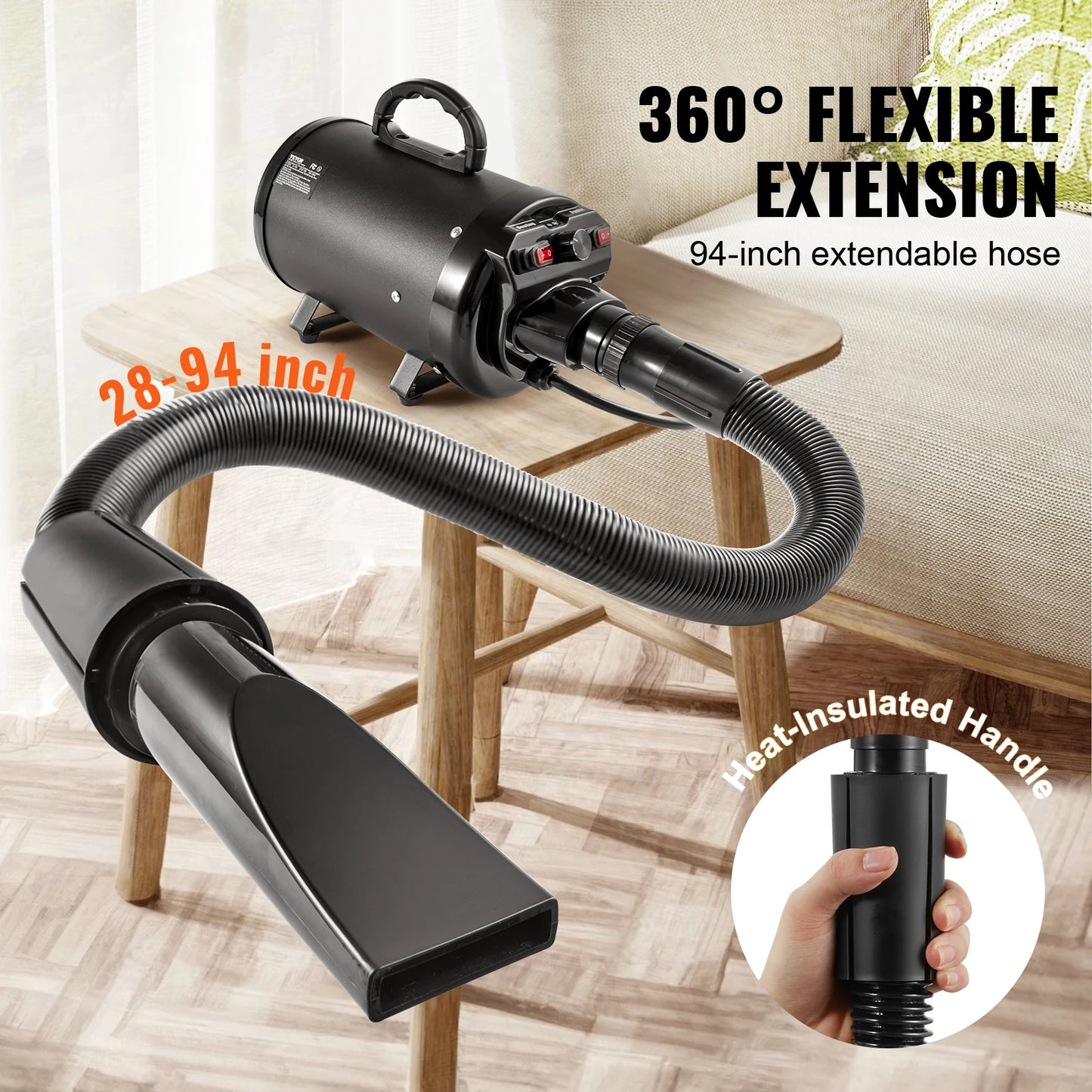 SucceBuy 2000W Dog Blow Dryer Adjustable Speed With 4 Nozzles
