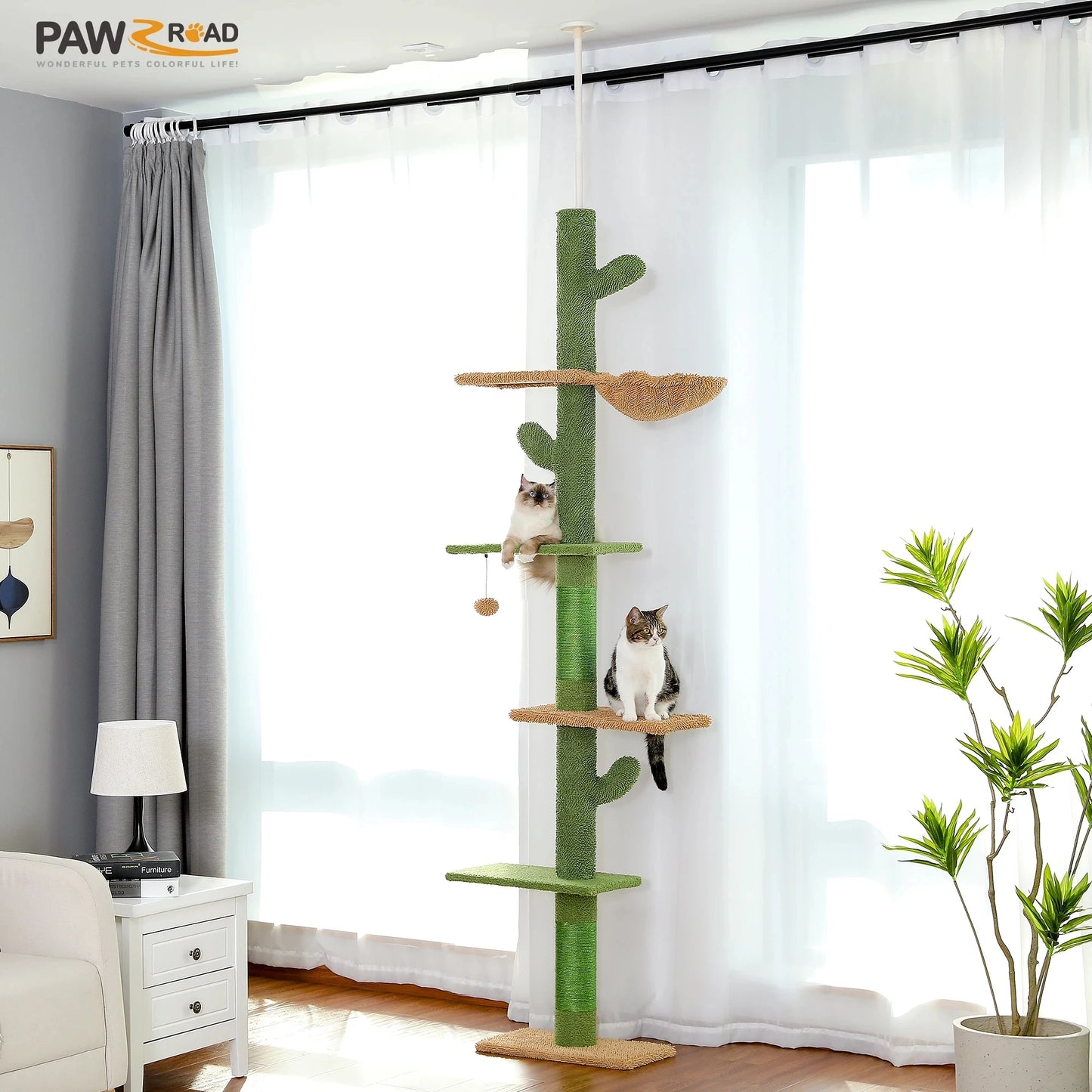 PAWZ Road Cat Tree 5-Tier Floor To Ceiling Cactus Hammock