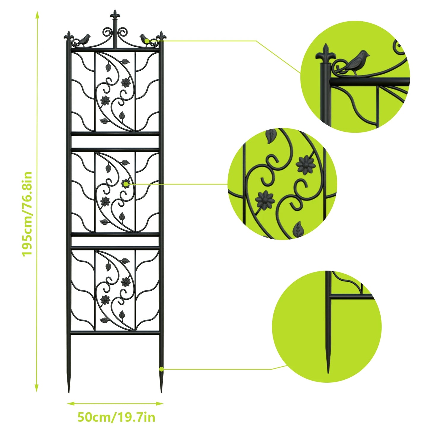 Metal Garden Trellis Bird Leaf Grid Panel Fence Climbing Plant Support Two Pack