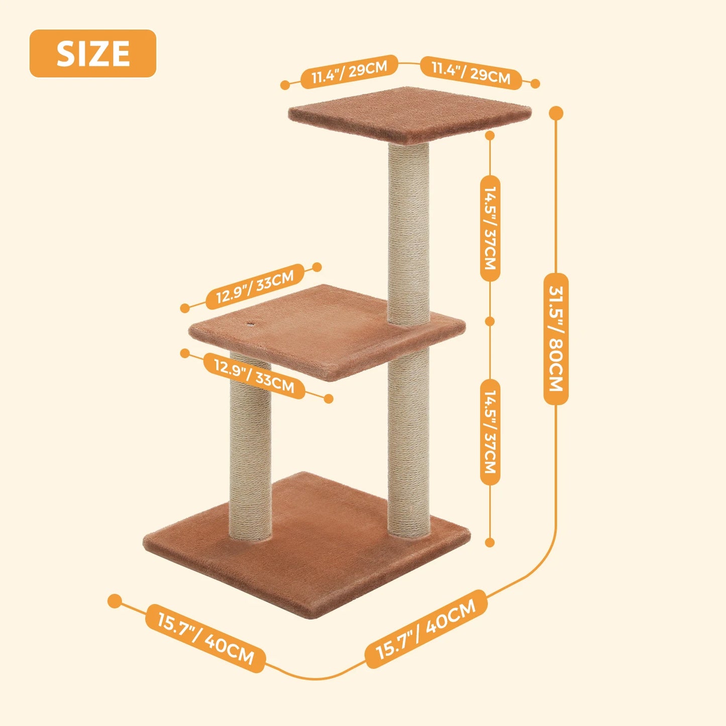 PAWZ Road Cat Tree Tower Three-Tier Cat Activity for Indoor Cats