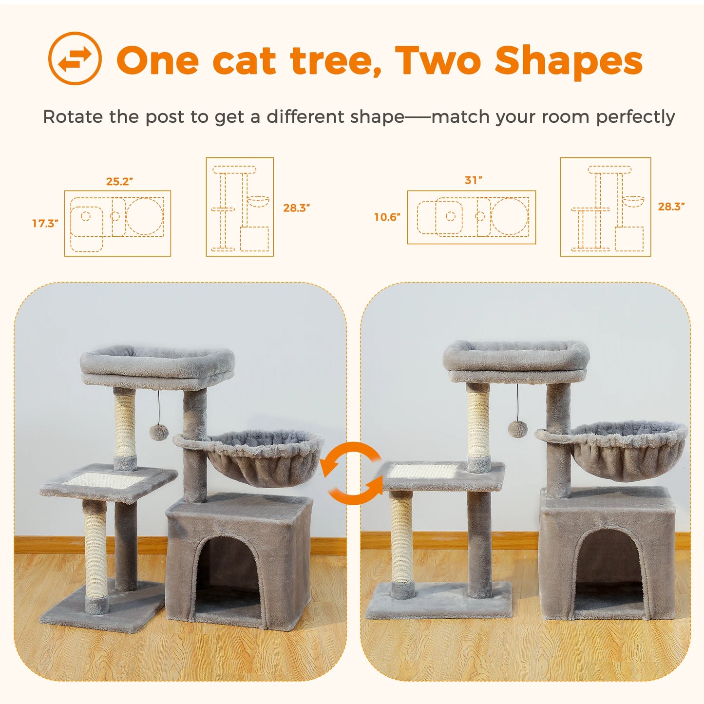 PAWZ Road Cat Tree Tower Three-Tier Cat Activity for Indoor Cats