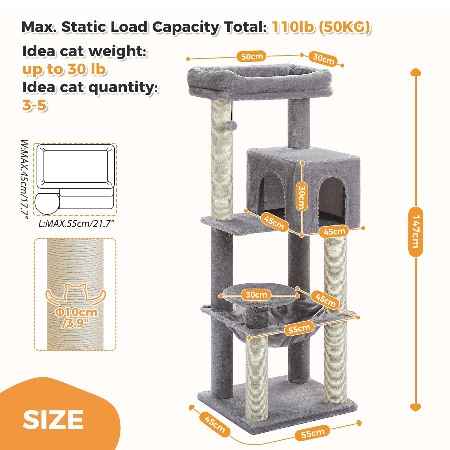 PAWZ Road Cat Tree With Four Tiers Scratching Posts