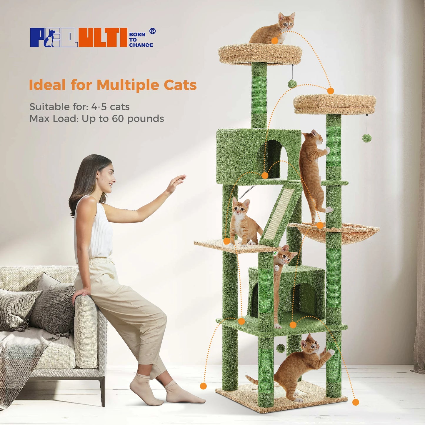 PEQULTI Five Level Cat Tree With Scratching Posts And Condo