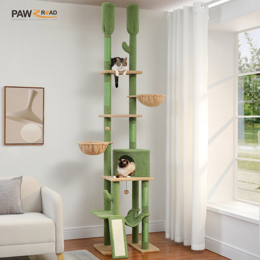 PAWZ Road Cactus Floor To Ceiling Cat Tree With Condos And Hammocks