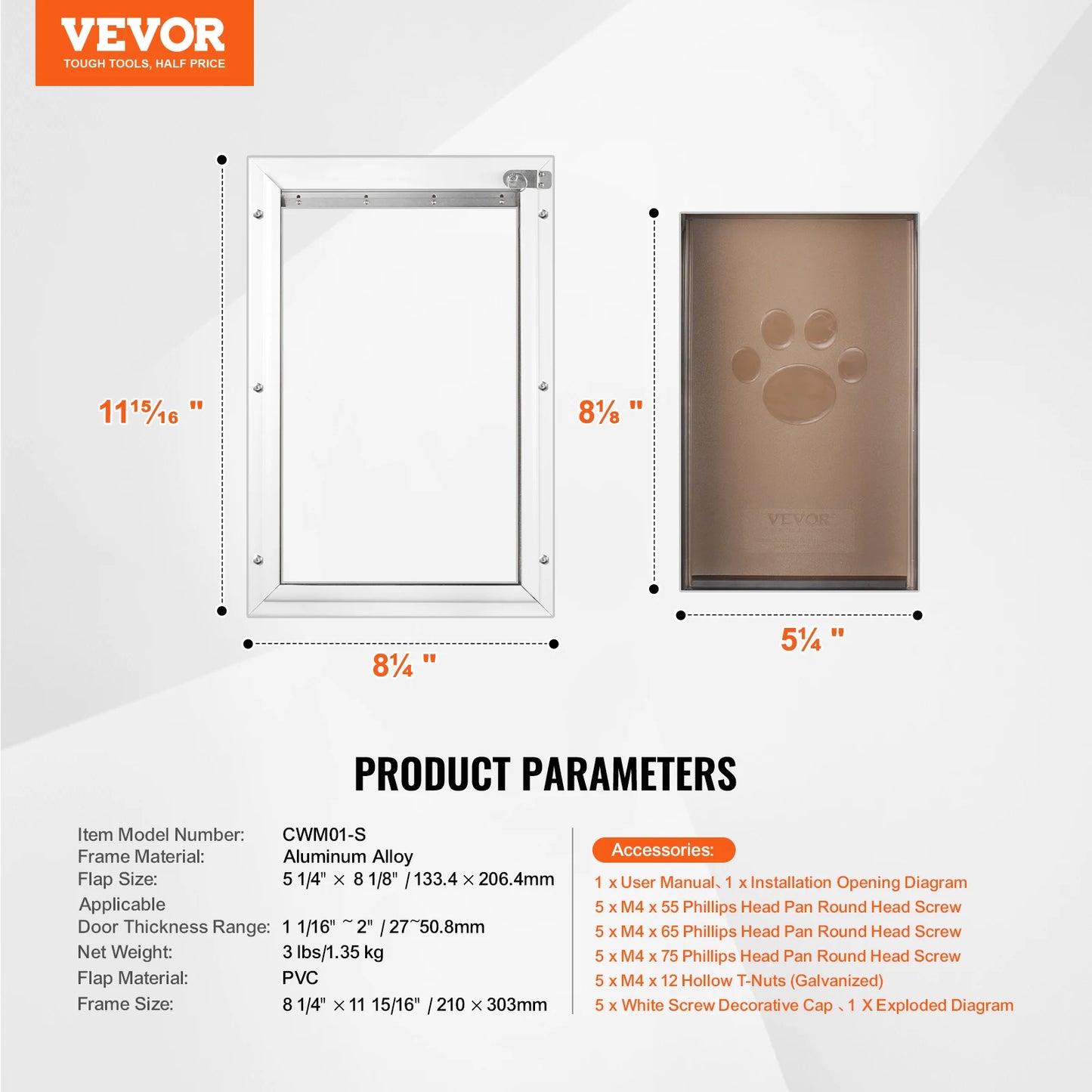 Pet Door Aluminum Frame With Lockable Flap System Weatherproof