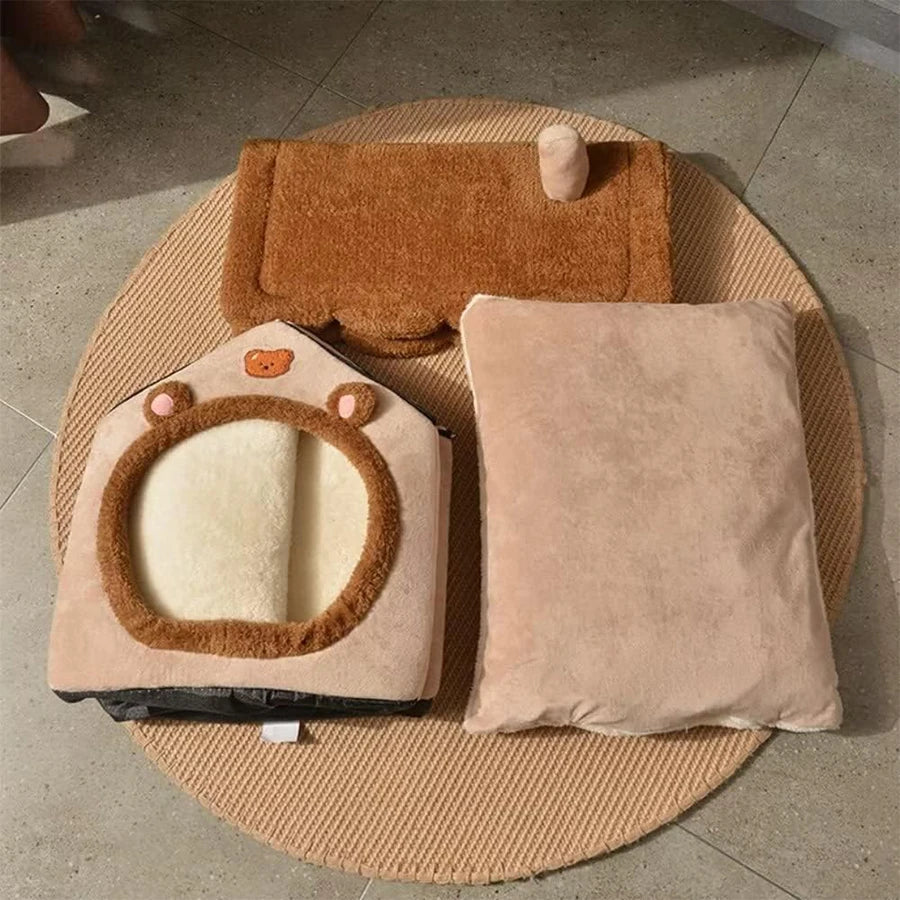 Foldable Pet House With Washable Cover Cat Dog Bed Cave